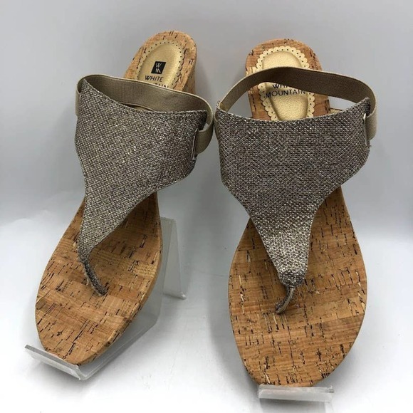 White Mountain Women's Gold Wedge Sandals - Picture 3 of 15
